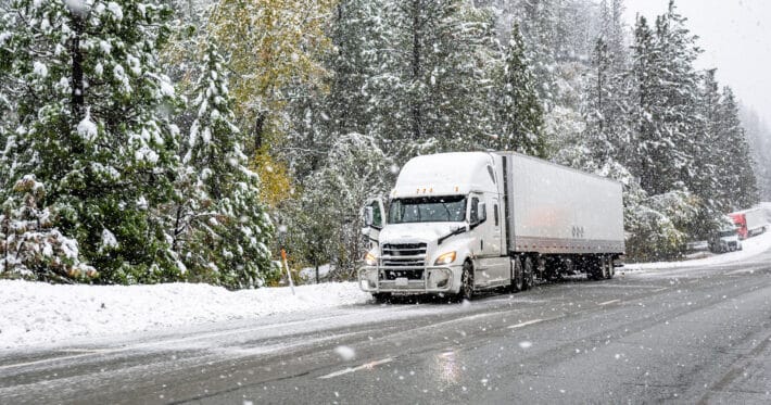 truck on the road in the snow